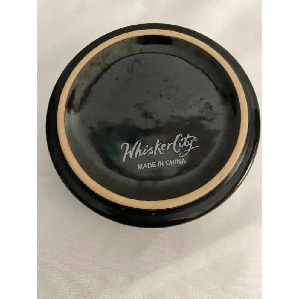 3 Whisker City Ceramic Cat Food Water Bowl Black